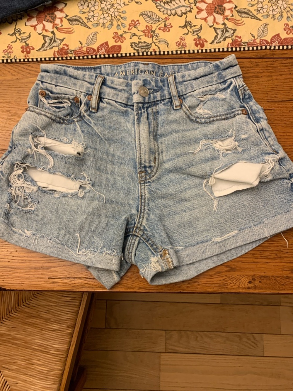 American Eagle Outfitters Light Wash Distressed Denim Shorts